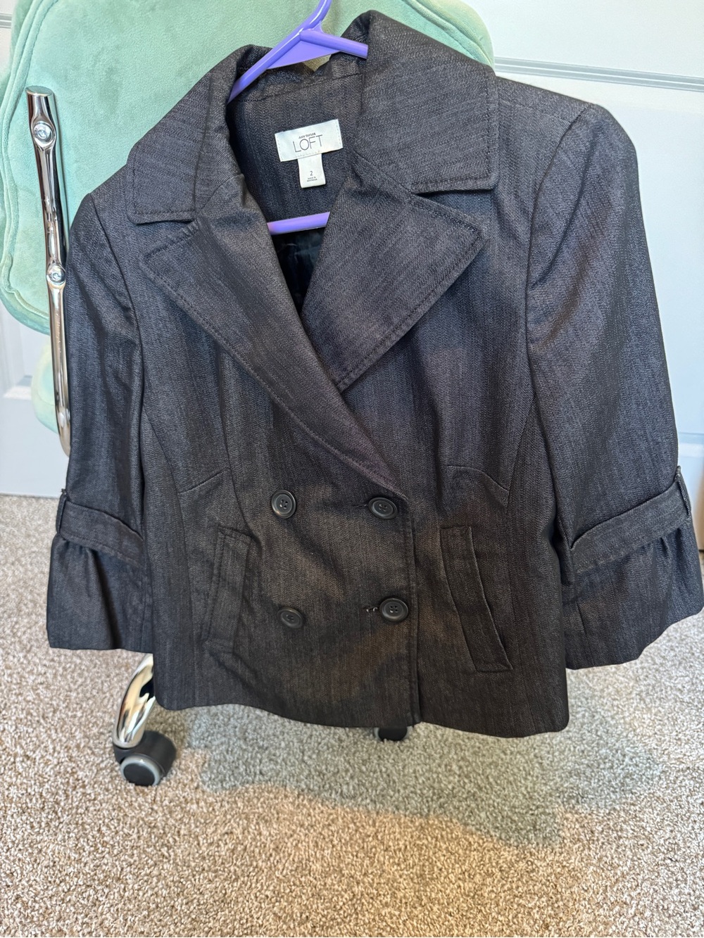 Ann Taylor Charcoal Gray Double-Breasted Cropped Blazer